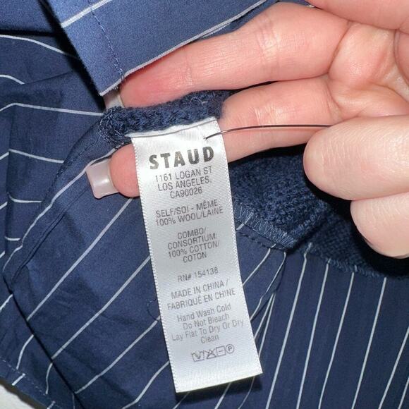 Staud Aldrin Cable Knit Mixed Media Sweater Mini Dress Navy Blue Size XS - Picture 7 of 9